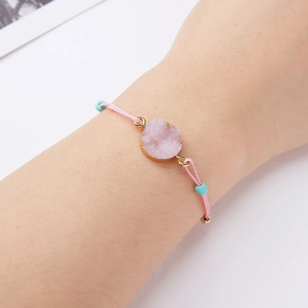 

Make Wish Paper Card Adjustable Handmade Rope Woven Bracelet Femme Colorful Natural Stone Lucky Rope Bracelet Friendship Jewelry