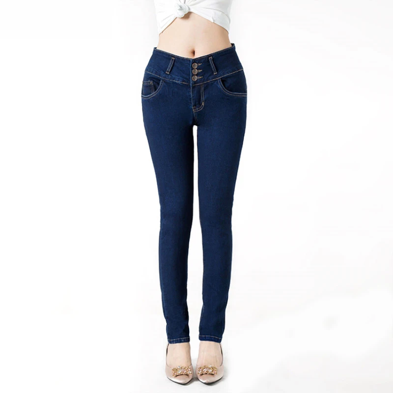 2019 Vintage mom fit high waist jeans elastic femme women washed blue denim skinny classic pencil pants |