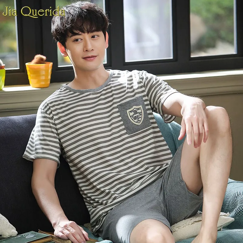 Короткая рубашка ночная Мужская одежда для сна 100% хлопок мужские пижамы в