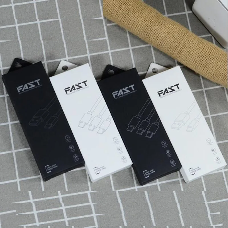 Белая черная бумажная Розничная упаковочная коробка для Iphone Samsung 1 м 2 3 USB кабель