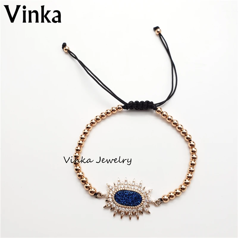 10Pcs/Lot 2018 New Wholesale Popular Natural Drusy &amp Cubic Zirconia Stone Charm Adjustable Bracelet for Women | Украшения и