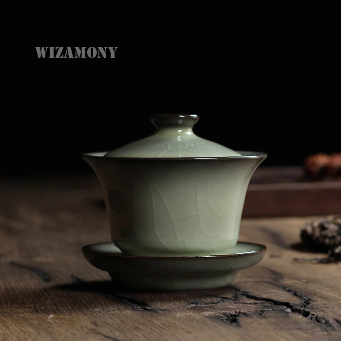 КИТАЙСКИЙ РЕДКИЙ Longquan Celadon Coveredbowl Китай чайная чаша 150 мл для художественной коллекции национальный уровень художника чисто ручной работы