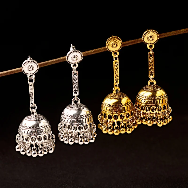 

TopHanqi Afghan India Jhumka Jewelry Bohemia Ethnic Big Bells Metal Gypsy Drop Earrings For Women Female pendientes mujer bijoux