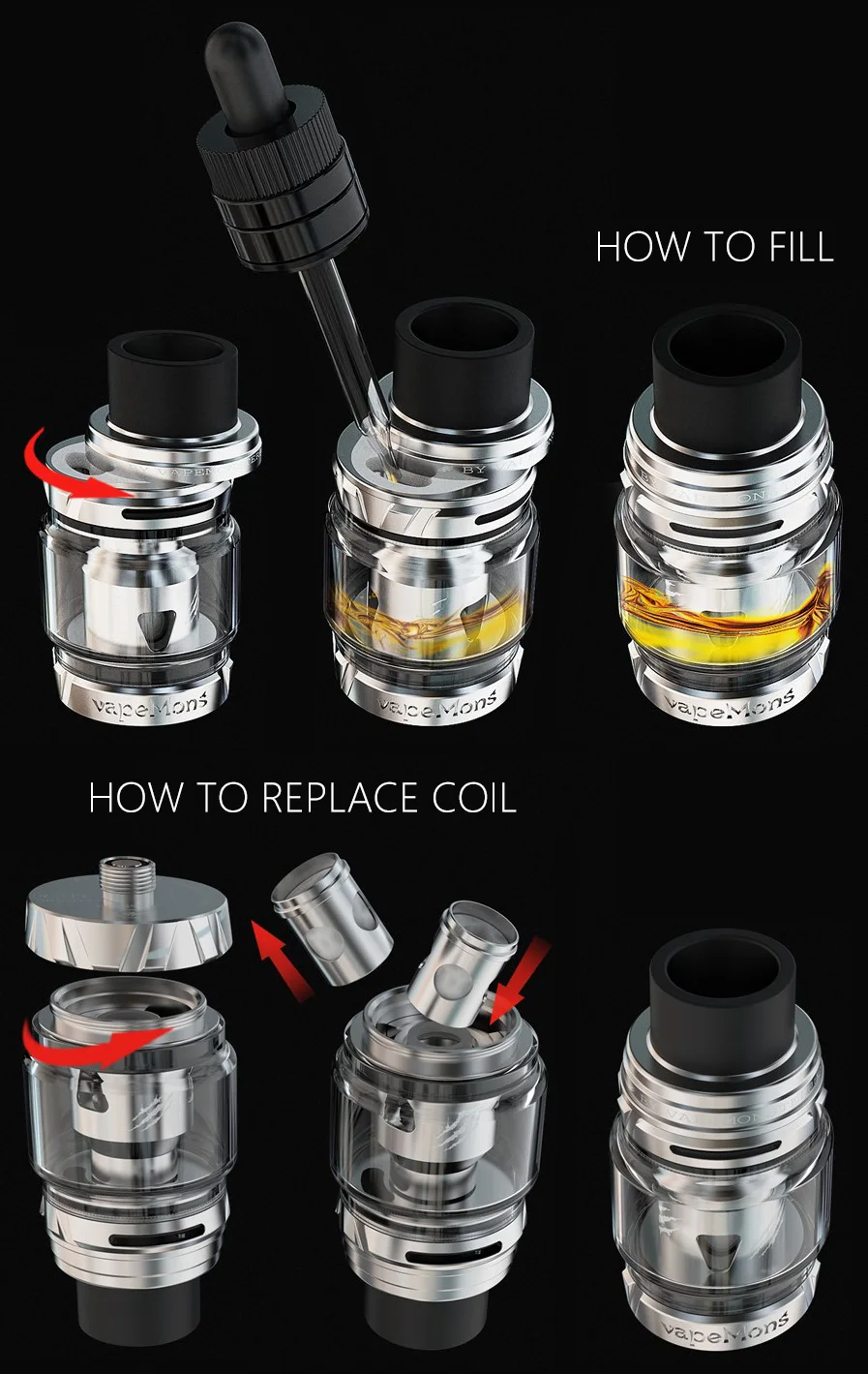 Vapemons танк распылителя 24 мм Диаметр 5 мл Ёмкость 0.2ohm 510 нить Топ заполнения