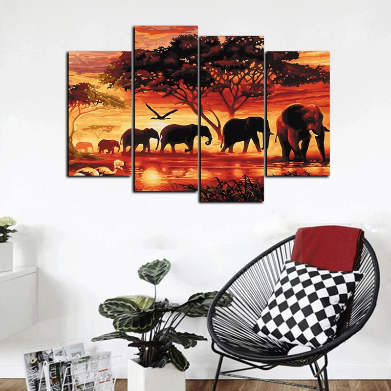 

Handmade Needlework 5D Diy Diamond Painting Cross Stitch Mosaic Decor African Grassland Landscape 5d Diy Diamond Embroidery 4set