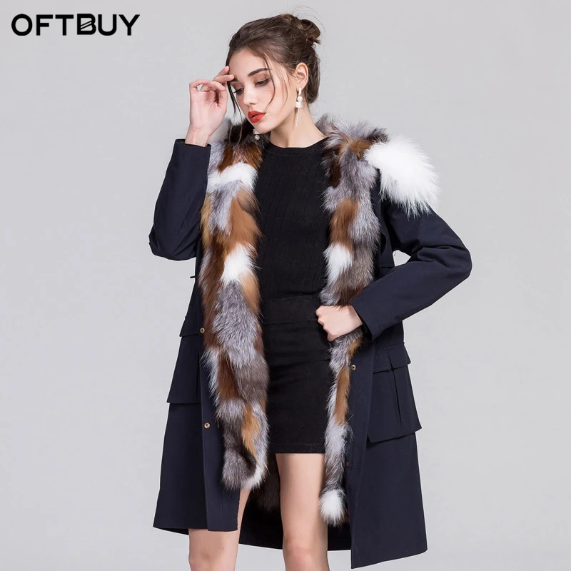 Oftbuy Новинка 2017 Fashion долго реального Natural меховое пальто зимняя куртка женские