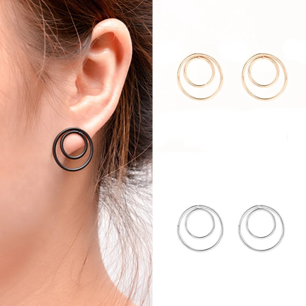 1 пара Для женщин Простые серьги полые геометрические бар круг уха Серьги