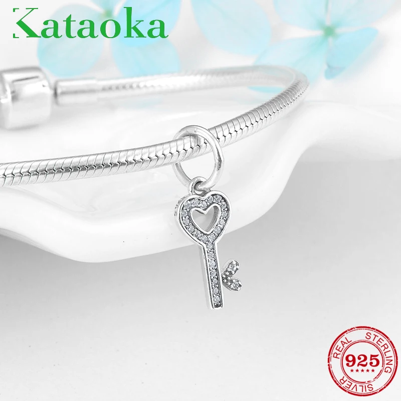 High quality charms 925 Sterling Silver fashion heart key CZ Pendants Fit Original Pandora Charm Bracelet Jewelry making | Украшения и