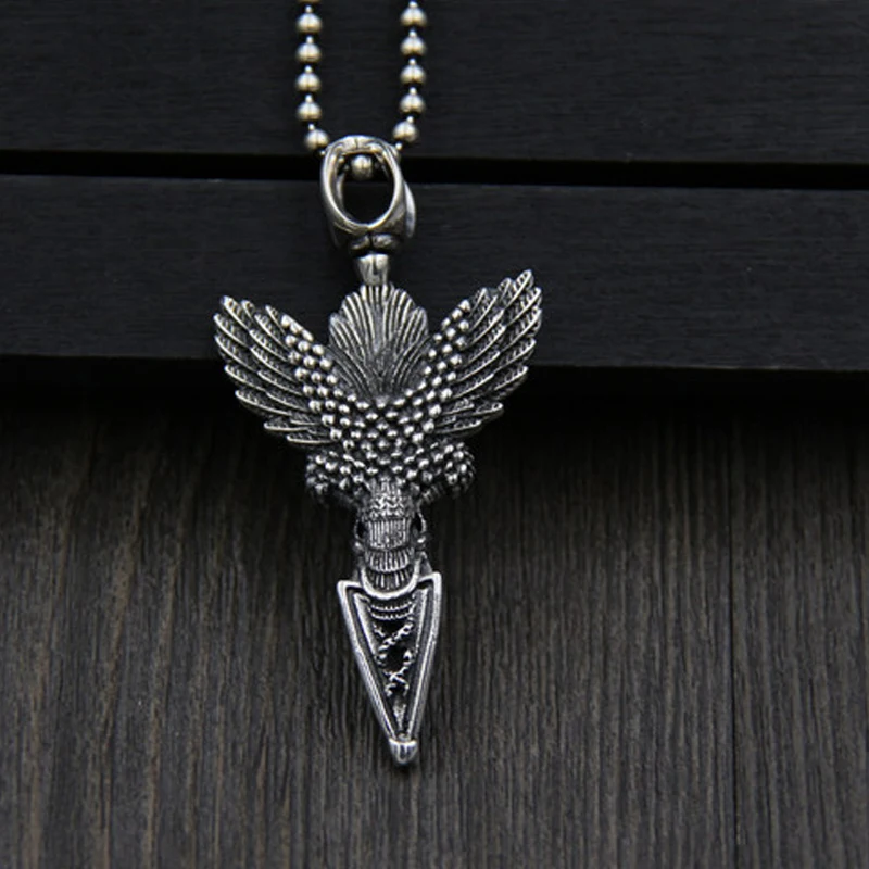 

JINSE Lucky Eagle God Trunk Pyramidal Instruments Necklace Pendant for Men S925 Sterling Silver Vintage vajra pestle 60*30MM