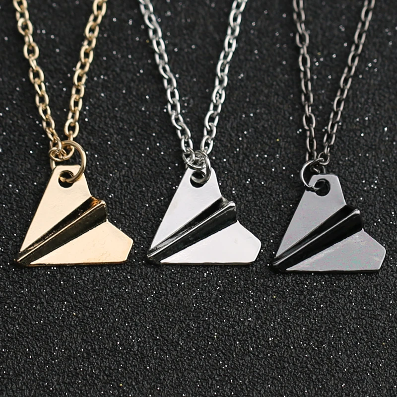 1D One Direction Necklace Paper Airplane Plane Pendant Gold Black Gun Silver Color Fashion Simple Jewelry Men Women Wholesale