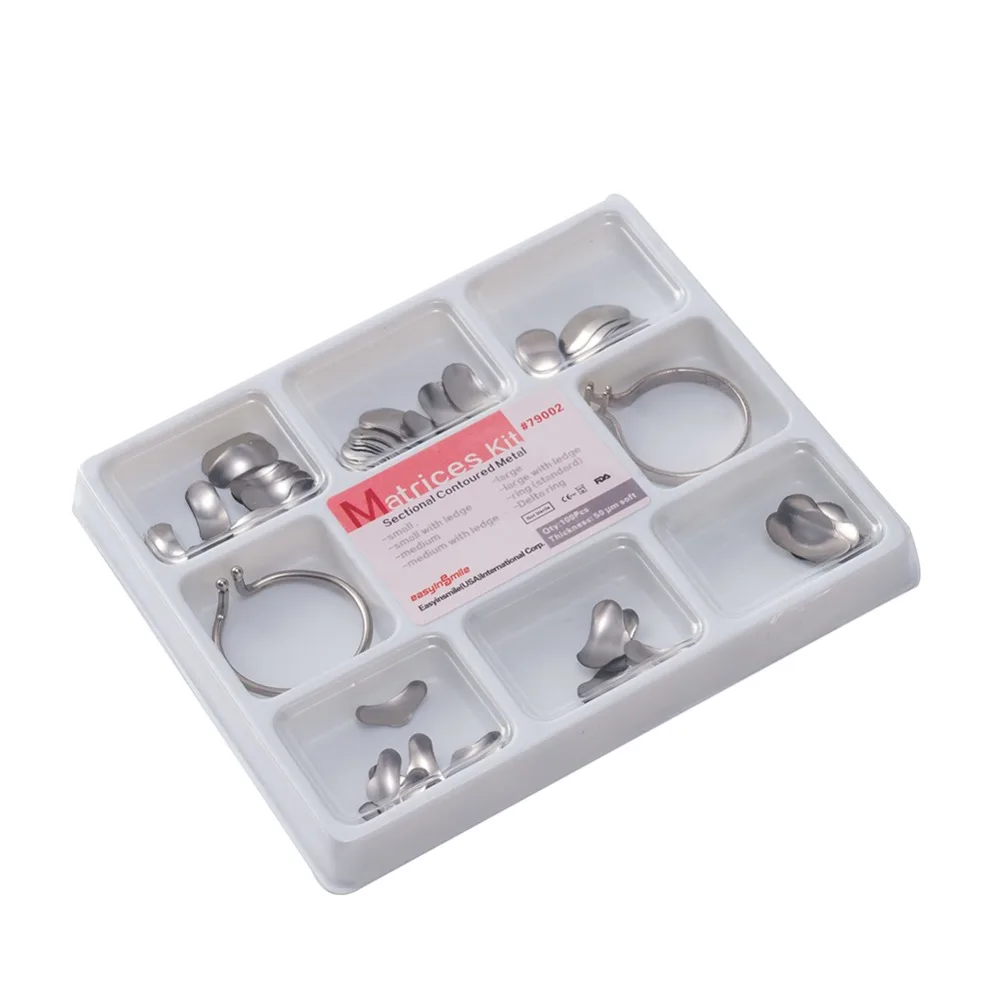 

100Pc Dental Matrix Band Ring Sectional Contoured Metal Matrices Full kit EASYINSMILE