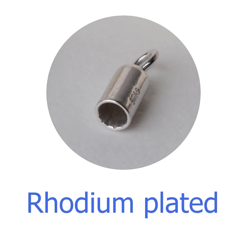 Rhodium plated Твердое Серебро 925 пробы, концевые наконечники для шнура, бусина с круглой петлей, серебряные ювелирные изделия, сделай сам, фурнитура/компоненты - Цвет: Rhodium plated