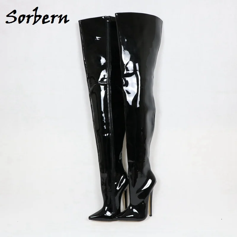 Sorbern/пикантные Фетиш-сапоги; женские высокие ботинки для трансвеститов; высокие сапоги унисекс на заказ; 18 см; 12 см; туфли на высоком каблуке-шпильке