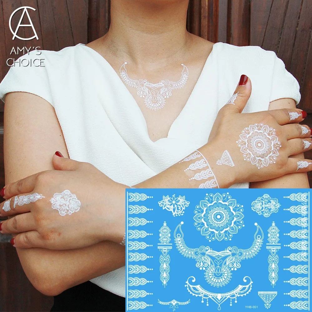 Waterproof Metallic Gold Silver White Body Art Temporary Tattoo Sexy Flash s Sticker For India Henna