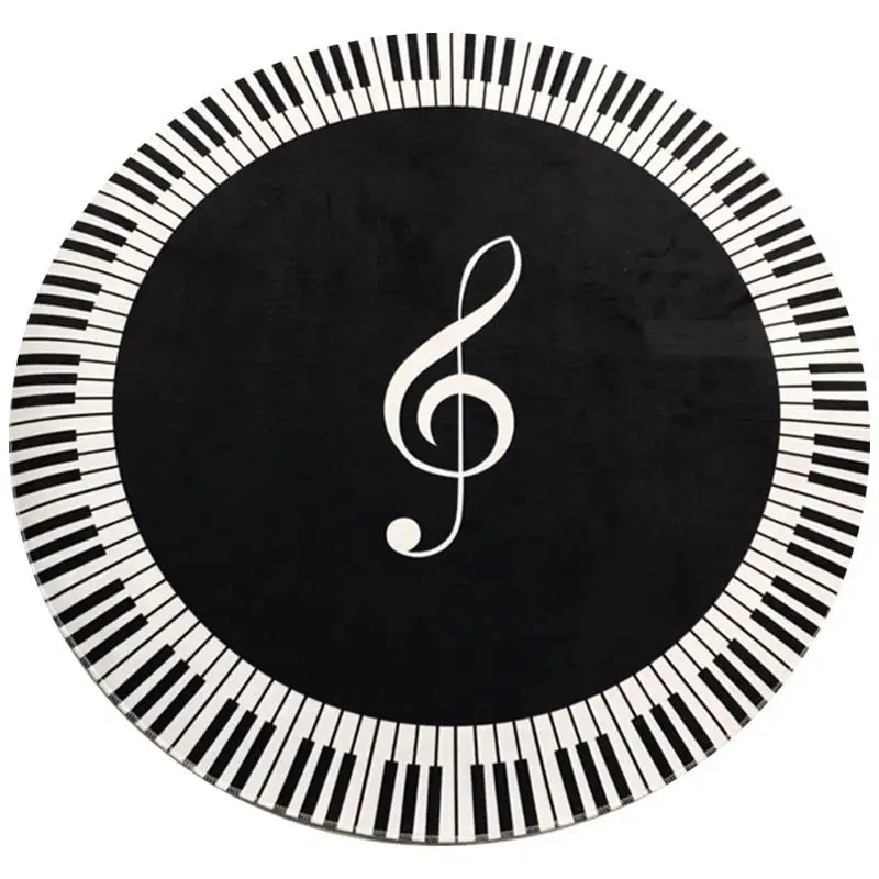 black and white Ковер Музыкальный символ фортепианный ключ черный белый круглый ковер нескользящий ковер домашний коврик для спальни украшение пола - Цвет: black and white