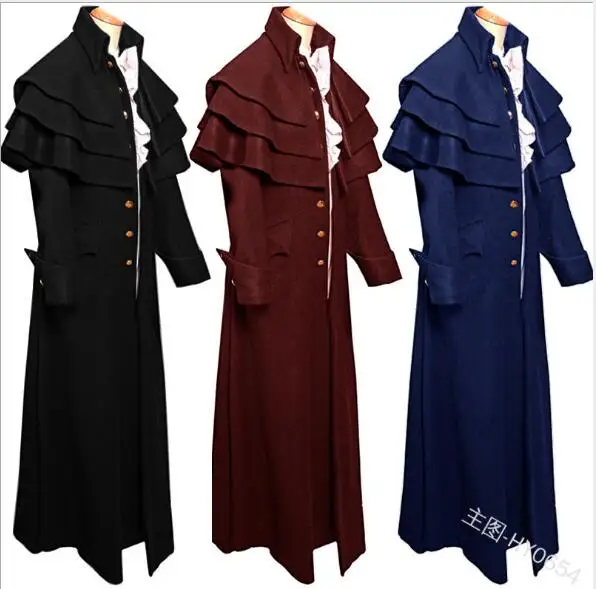 

2019 New Medieval Coat Men Cosplay Medieval Cloak Victorian Turtleneck bridegroom Long Jacket Renaissance Men Costume S-XL