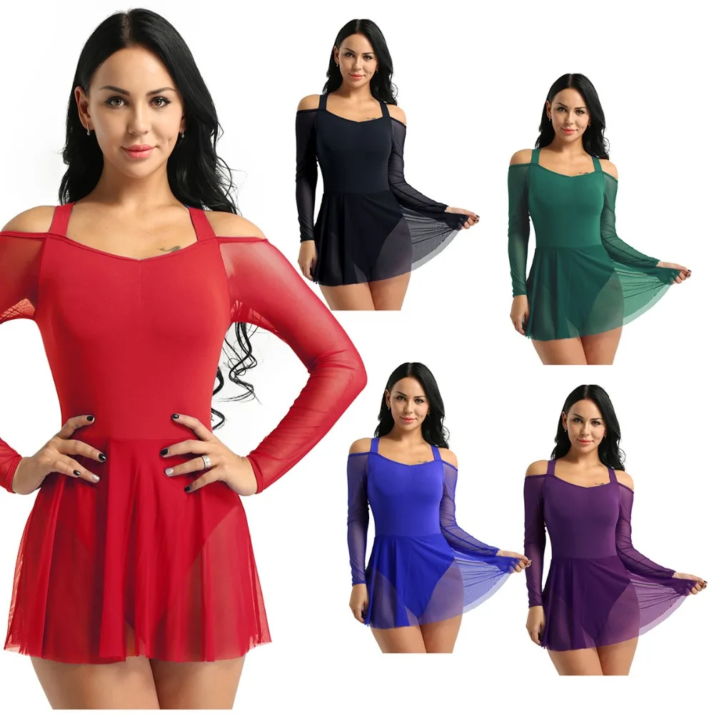 

Adult Latin Ballet Dance Dress Women Long Sleeve Off Shoulder Bodysuit Gymnastics Leotard Hot Salsa Dresses Modern Dance Costume