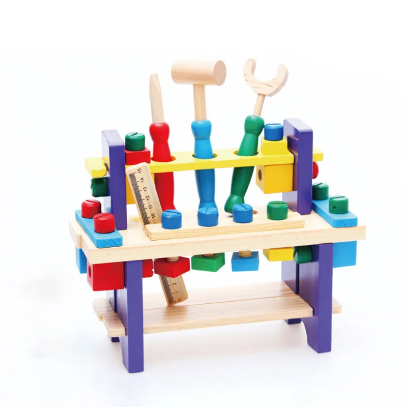 Montessori Baby Pretend Toys Children Wooden Toys Educational Wooden Tool Project Workbench Multifunctional Nut Combination Toy