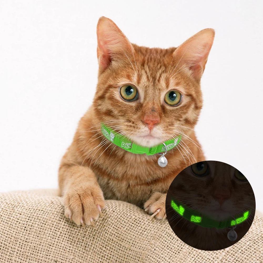 Safety Nylon Cat Dog Collar Lovely Adjustable Breakaway Pet Collars With Bell Fluorescence Cats Kitten Supplies | Дом и сад