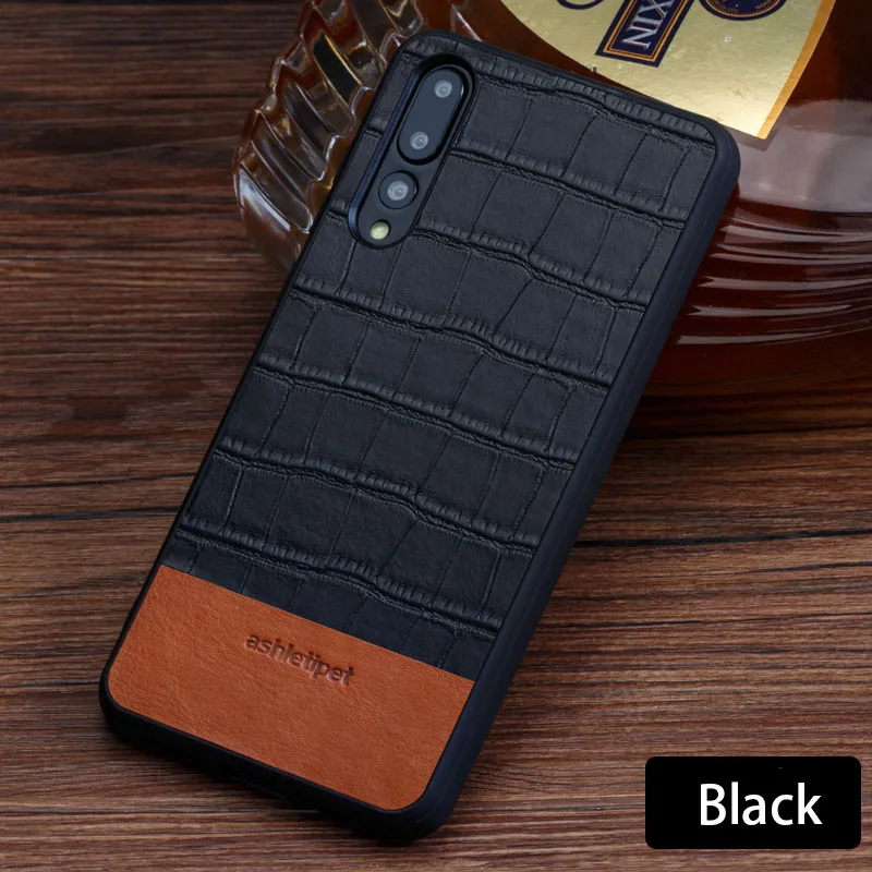 Черный Чехол для телефона huawei P20 P30 P10 mate 20 Lite 10 9 Pro крокодиловая текстура прошитая воловья кожа для Honor 8X Max V20 Nova 3 - Цвет: Черный