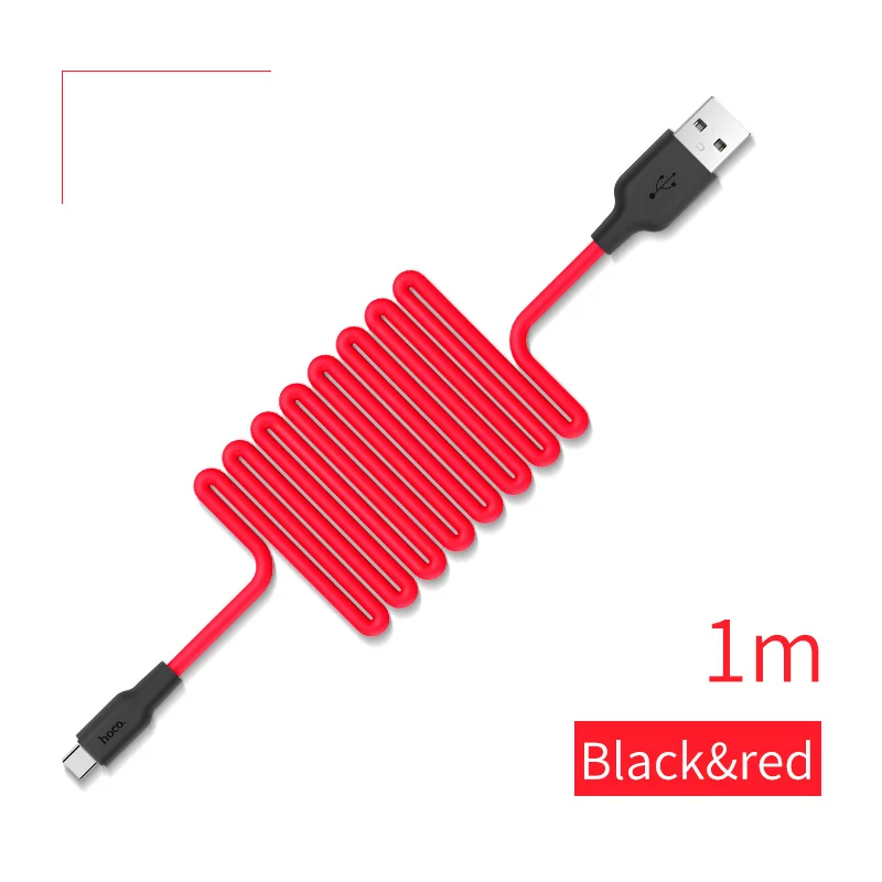 Красный НОСО силиконовый Тип USB c 2A USB c быстрой зарядки данных Тип кабеля-C usb Зарядное устройство кабель для Galaxy s8 плюс Xiaomi 6 MI5 - Цвет: Красный