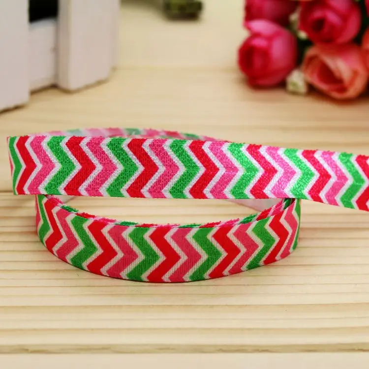 

5/8'' Free shipping Fold Elastic FOE watermelon chevron printed headband headwear hairband diy decoration wholesale OEM P5456