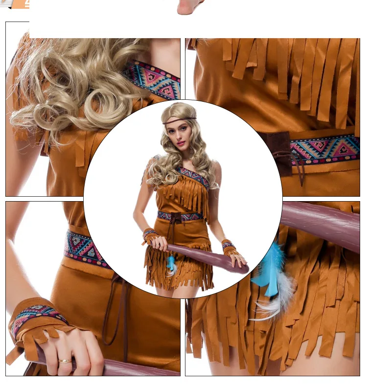 Сексуальный женский костюм принцессы диких лесов охотника с бахромой для