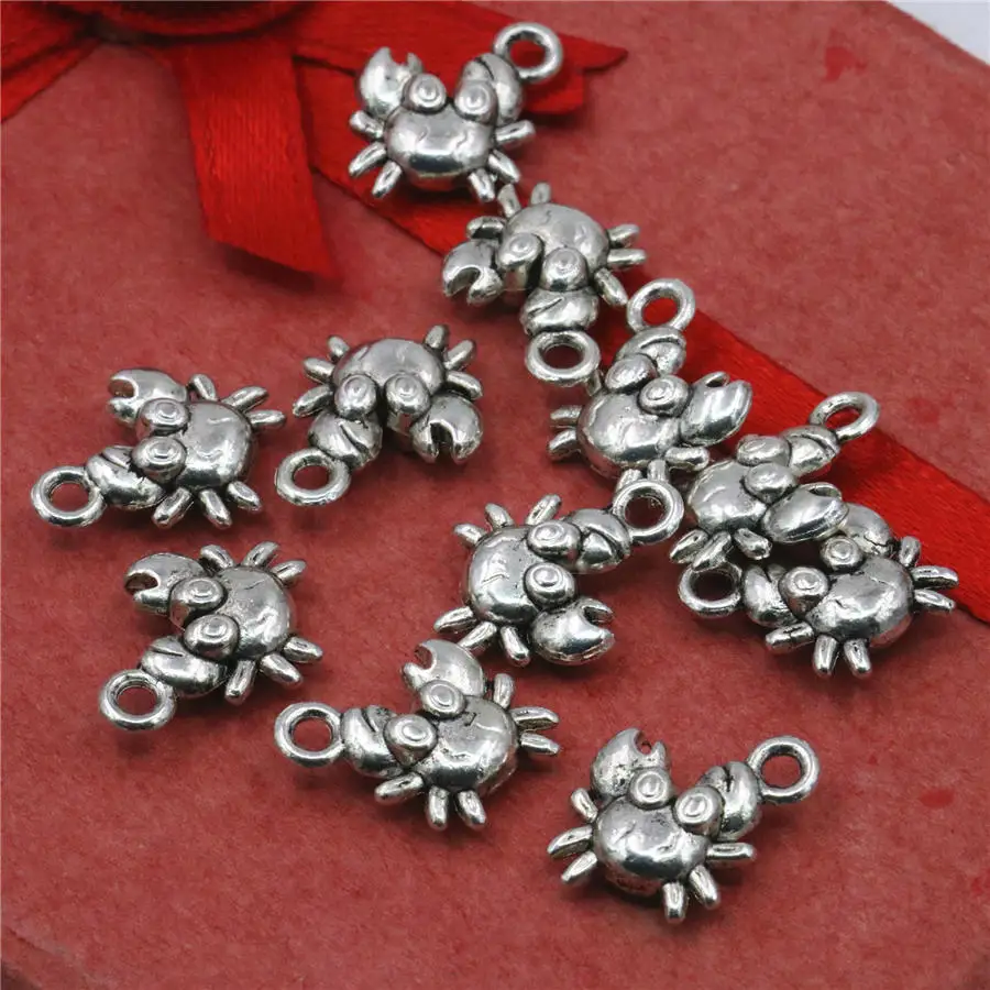 New 50PCS Pendant Women Girls Gifts Crab-Shaped Lucky DIY Loose Finding Accessories Copper Metal Jewelry Making Design 12x15mm | Украшения