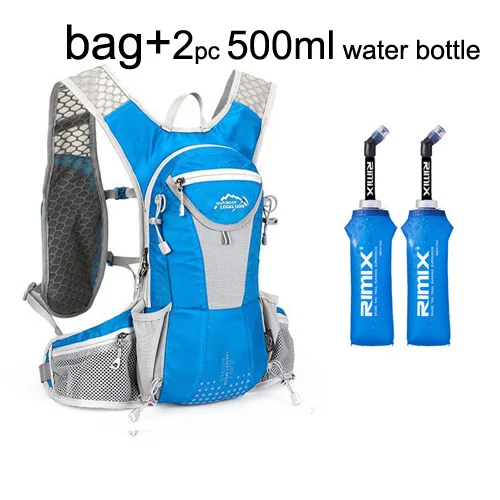 1 bag and 2 bottle Рюкзак для бега, 15л, для мужчин и женщин, марафон, гидратационный жилет, сумка для велоспорта, походов, сумка для спорта на открытом воздухе+ 2 л, сумка для воды+ 0,5 л, бутылка для воды - Цвет: 1 bag and 2 bottle