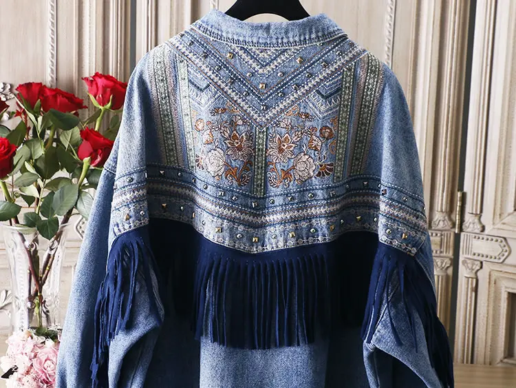 XITAO Tide Лоскутная джинсовая куртка с кисточками Enbroidery с заклепками женская одежда пальто Топ Мода отложной воротник осень ZLL4256