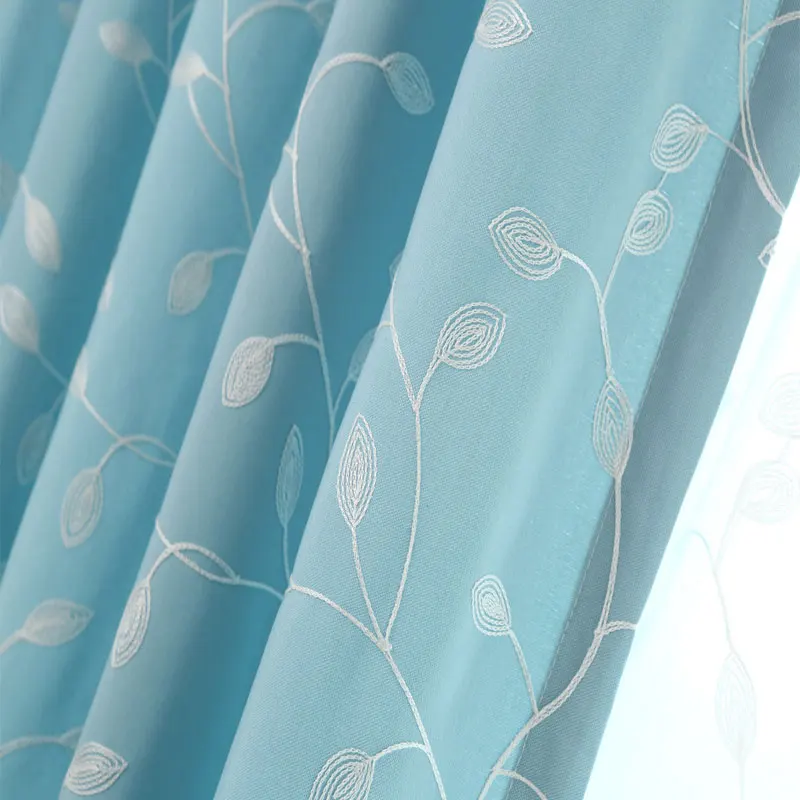 Хлопковые шторы с вышивкой светильник голубые белые оконные листьями прозрачные