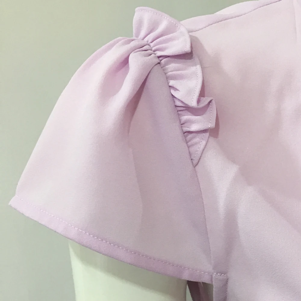 2018 Summer slim plus size women blouse Short Sleeve Chiffon Shirts Bow V-Neck Shirt Petal Tops Blusas Femininas |