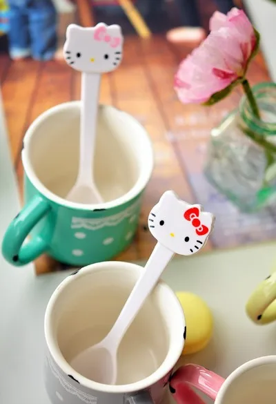 1 шт. прекрасный hello kitty чашка ложка чай кофе мороженое совок ковш