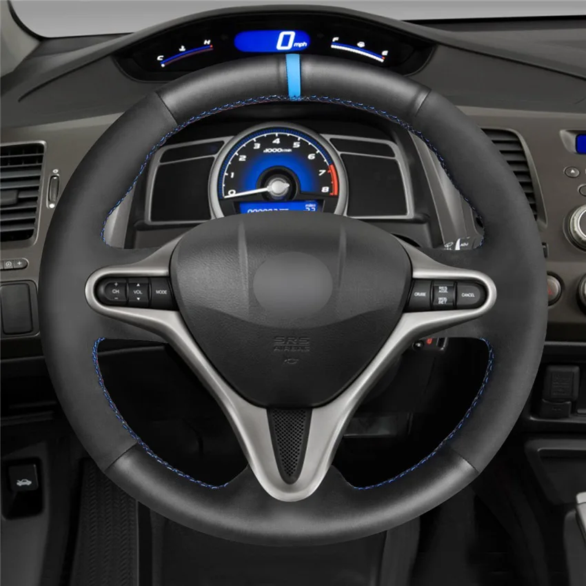 Style-04 MEWANT черного цвета из натуральной кожи, на нескользящей подошве, замша синего цвета, ручной шить чехол рулевого колеса автомобиля для Honda Civic 8 2006-2011(3-спица - Название цвета: Style-04