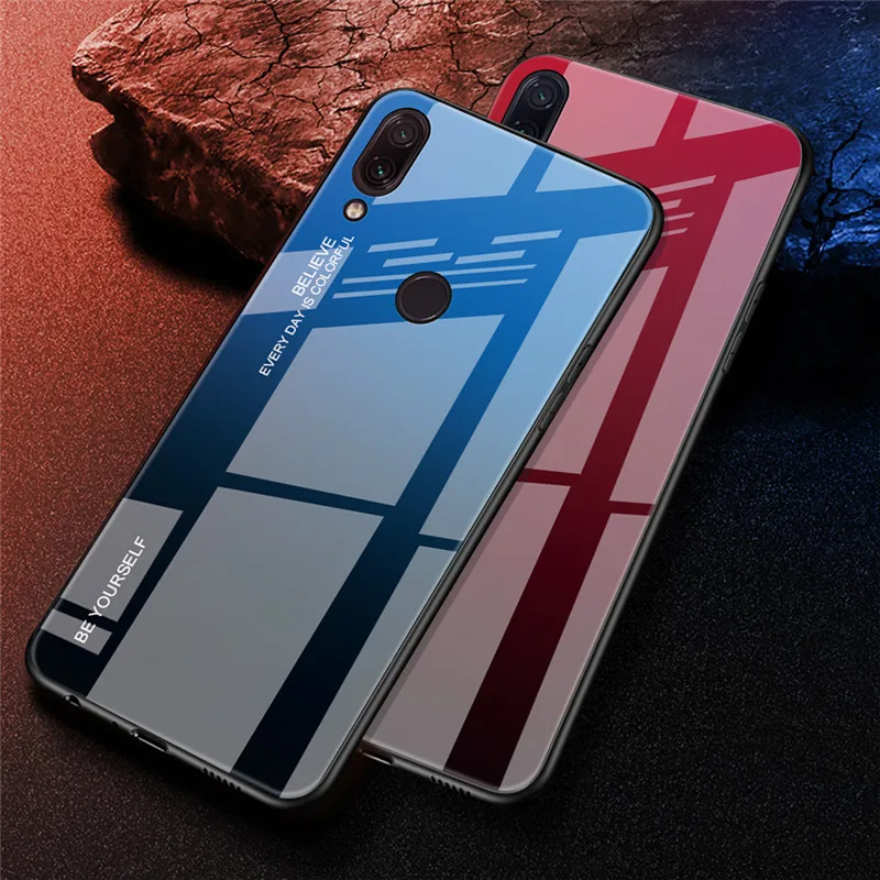 Чехол Xiaomi Redmi 7 противоударный защитный градиентный чехол из закаленного стекла