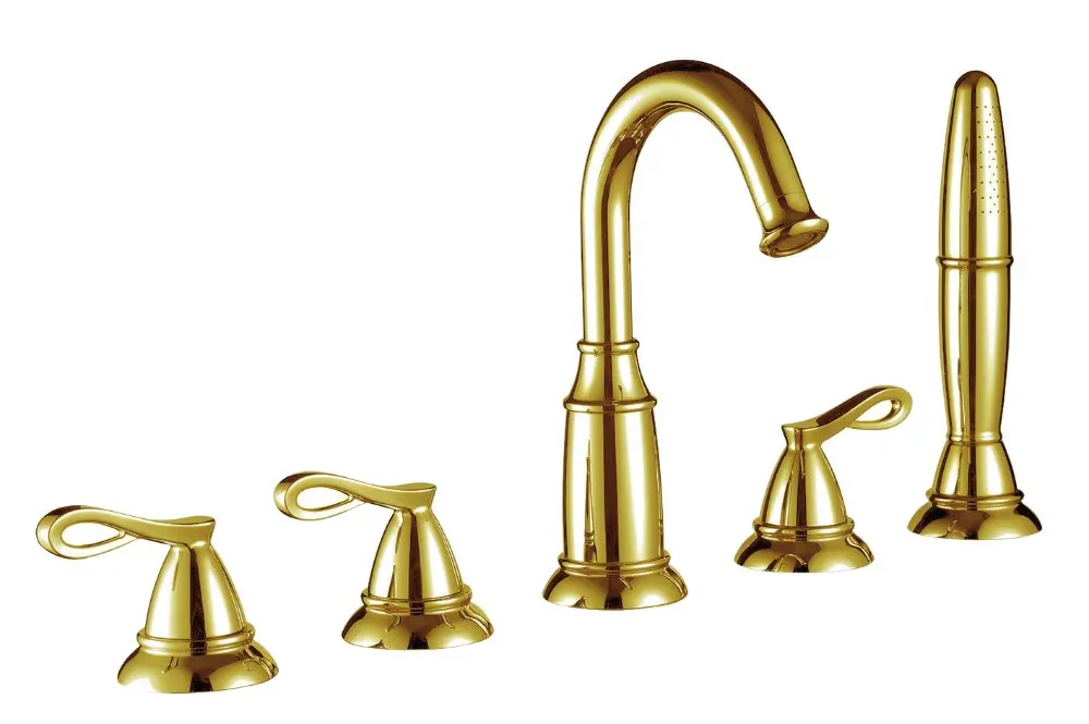 

Бесплатная доставка, Золотой смеситель для ванны с водопадом из поливинилхлорида, смеситель для ванны с ручной лейкой, 5 шт., смеситель для ванны