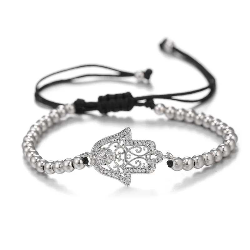 White Gold Золотые браслеты, мужские ювелирные изделия, полый цветок, рука Фатимы, очаровательные браслеты, золотые цепочки, браслет для женщин - Окраска металла: White Gold