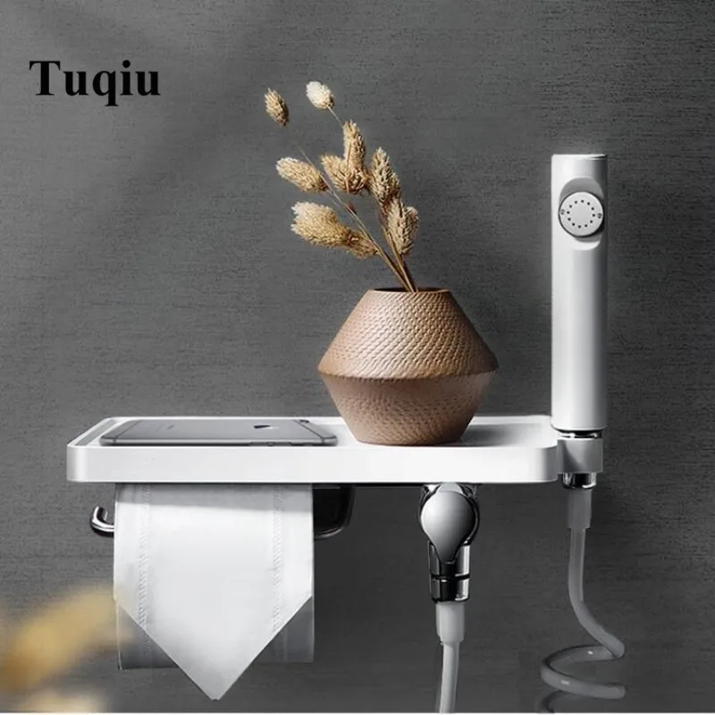 

New SS and ABS chrome shattaf Women Hand held Bidet Shower set Mixer Portable bidet spray Toilet Gun With Paper Holder