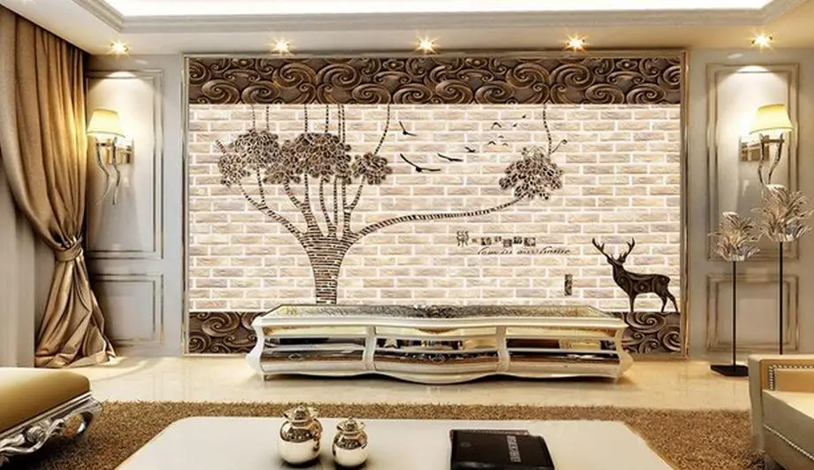 Relief tree bird deer Three-dimensional background wall mural 3d wallpaper Home Decoration | Обустройство дома