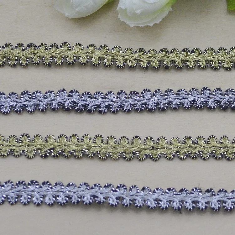 100 метров DIY аксессуары для одежды Дешевые изогнутые кружевные вставки для шитья Золотая серебристая косматая лента 8 мм Высокое качество.