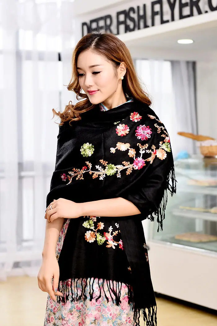 Новинка 2017 черный/белый Высококачественный шарф китайская Дамская кашемировая