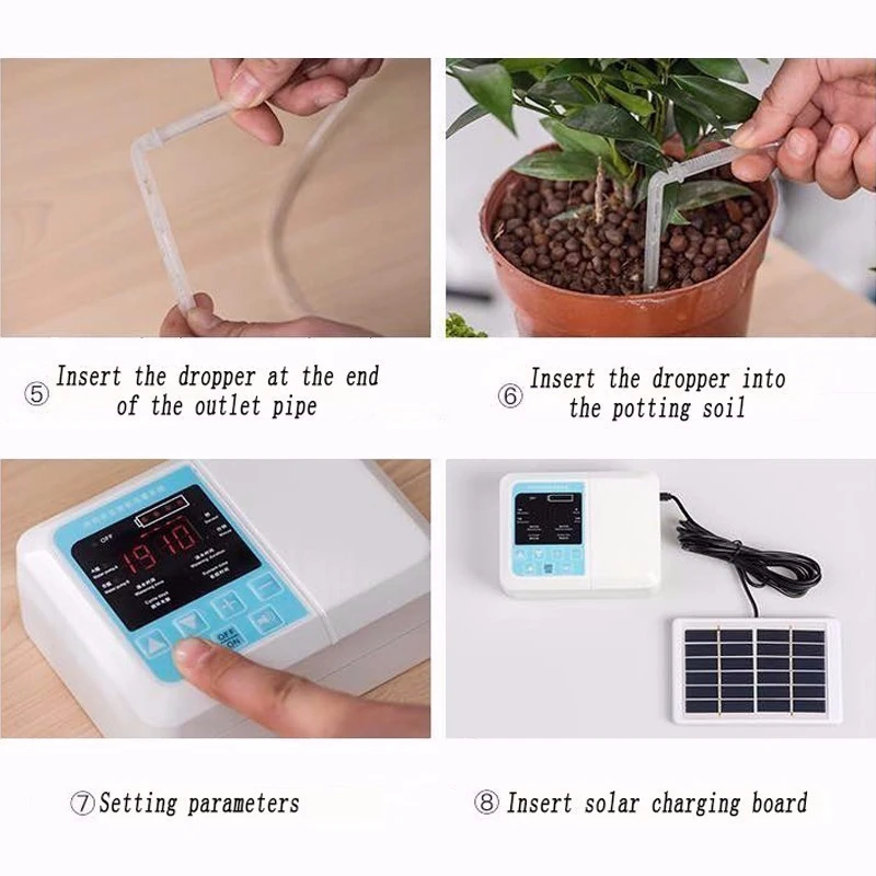 

English Speaking Garden watering system Solar Drip-irrigation Set Timer system1/2 Water-pump Automatic use For flower Potted
