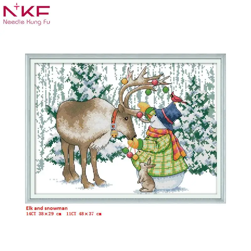 NKF новый набор вышивки крестиком лося и снеговика рукоделие DMC 11/14 CT DIY ручной