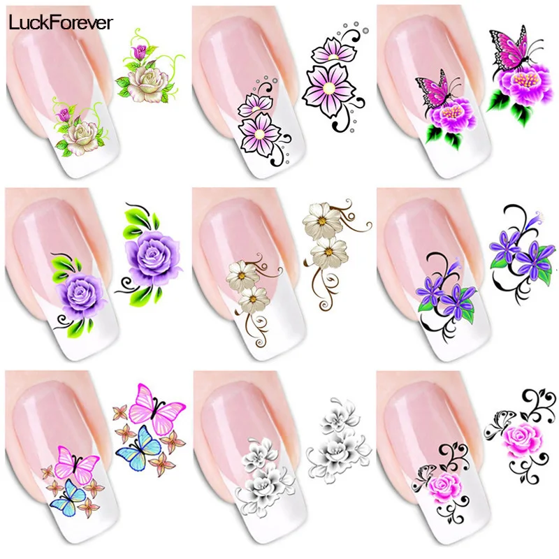 2 шт Цветочные наклейки для ногтей Дизайн Водная передача цветок животное DIY