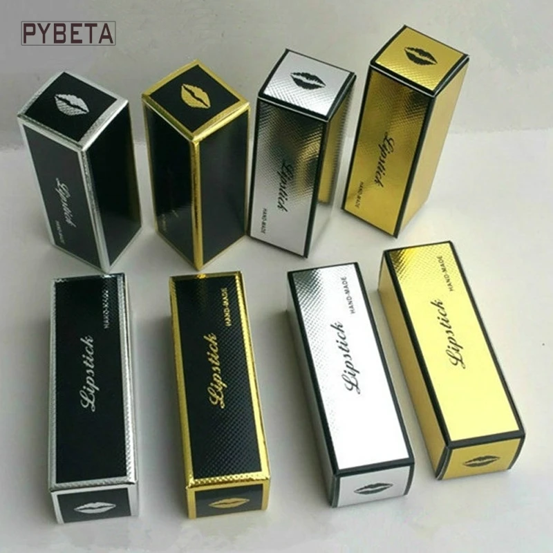 

100pcs/lot- 2.5*2.5*7.8cm (0.97"*0.97"*3.04") Black Silver Line Embossed Paper Box Gold Gift Lipstick Packaging Boxes