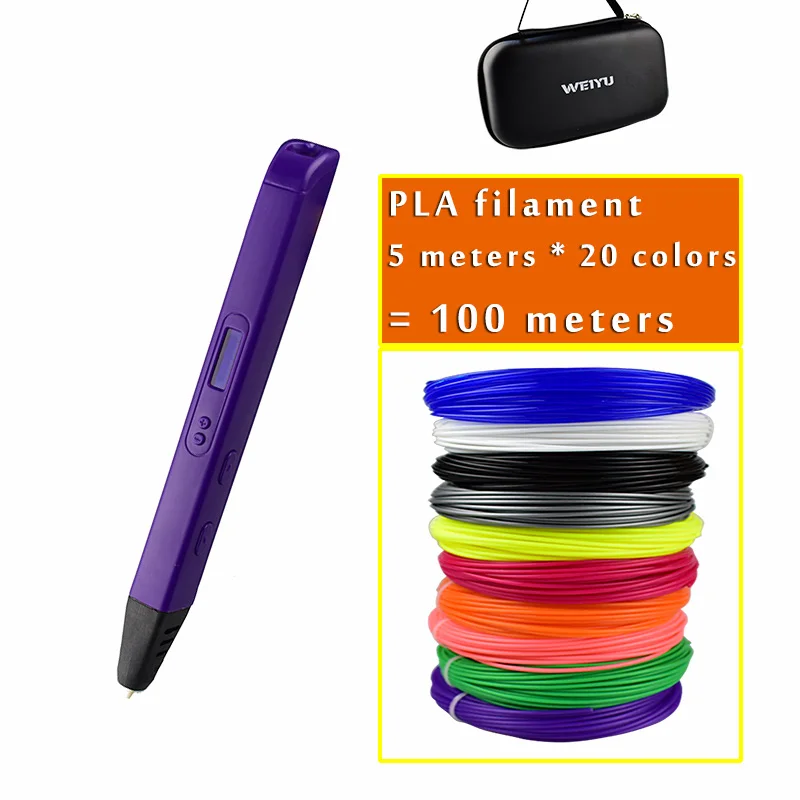 purple 5M 20C PLA Новинка, RP800A, 3D профессиональный принтер, ручка с OLED экраном, 3d Рисунок, цифровая ручка для рисования, художественное ремесло, изготовление и образование - Цвет: purple 5M 20C PLA