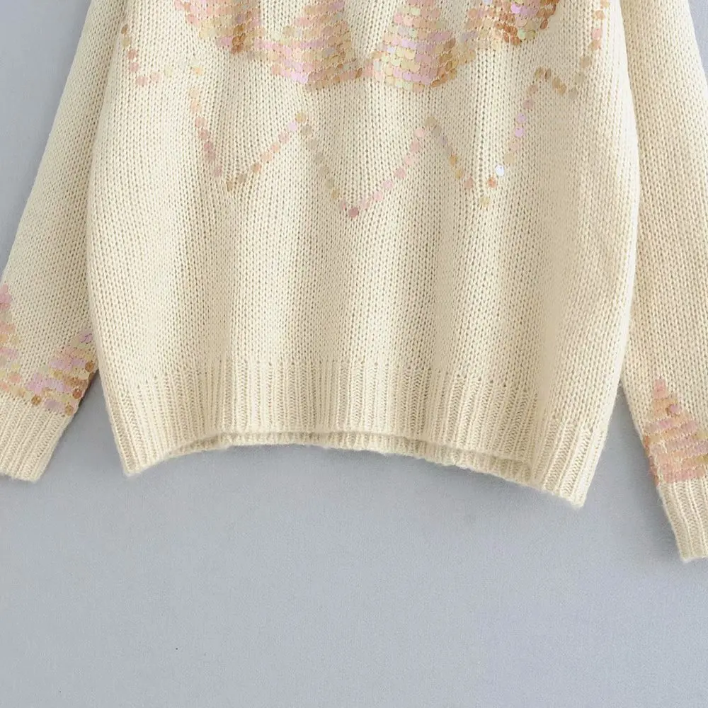 Wednesday 9-70-9953 European and American fashionable loose sequined knitted sweaters | Женская одежда