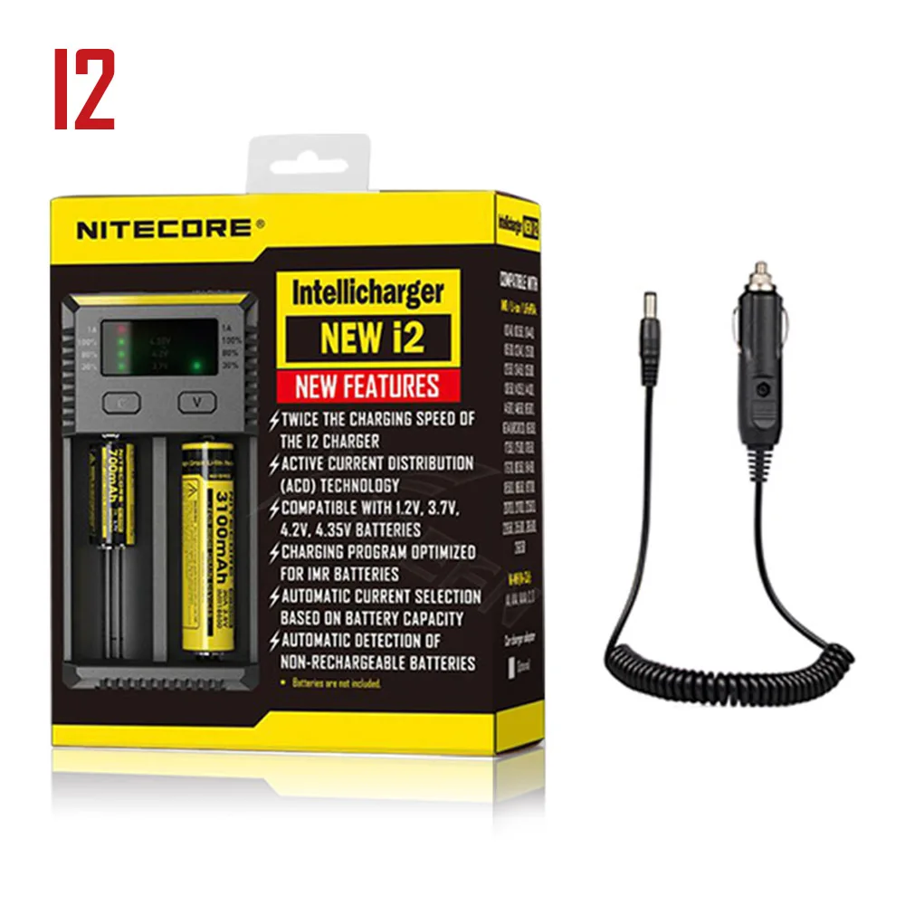 Бренд Nitecore D4 D2 I4 I2 Digi зарядное устройство lcd интеллектуальная схема Li-Ion для 26650 18650 16340 14500 AAA автомобильное зарядное устройство - Цвет: I2 with car charger