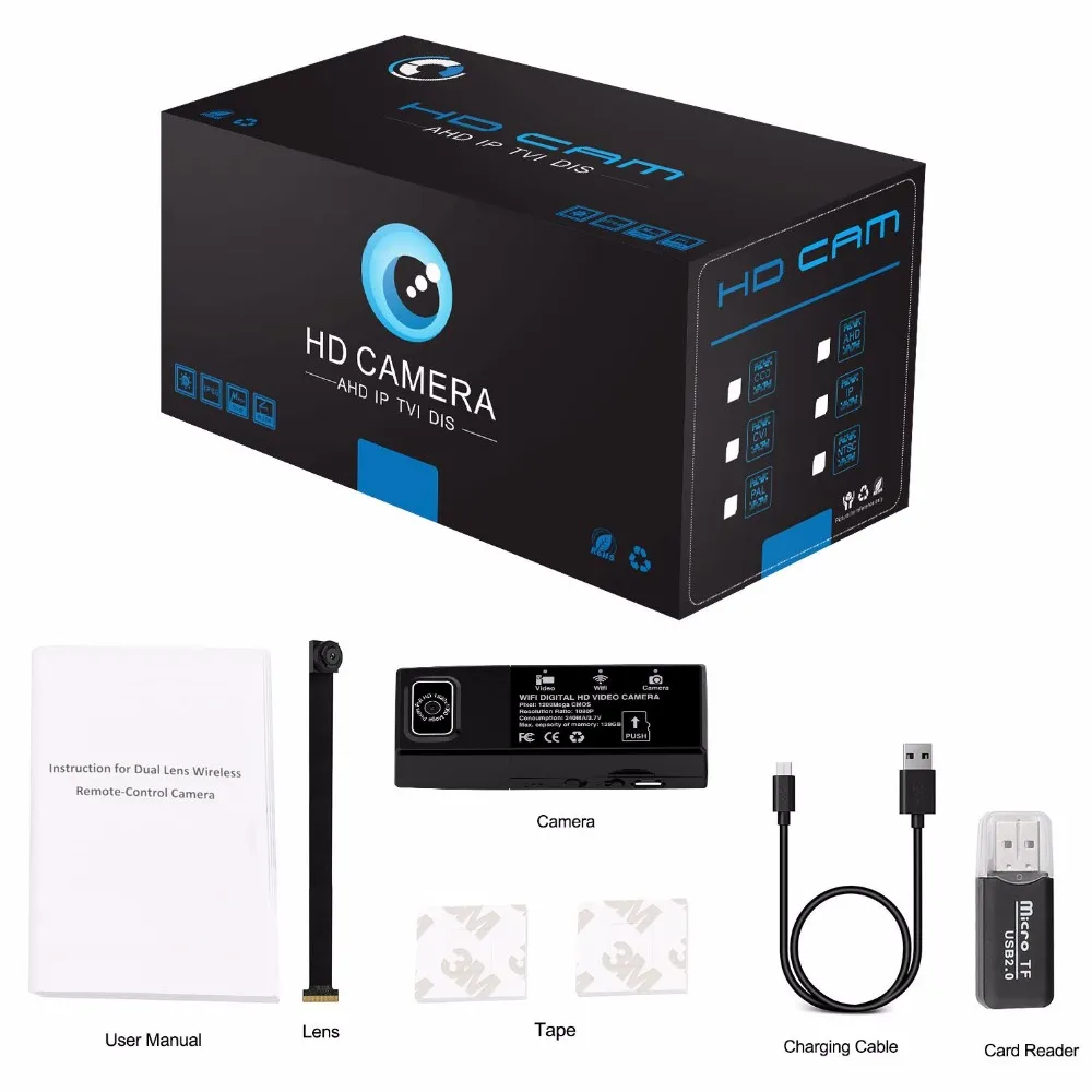 Мини Двойная камера WiFi HD 1080P Портативная Беспроводная небольшая ip-камера няня со