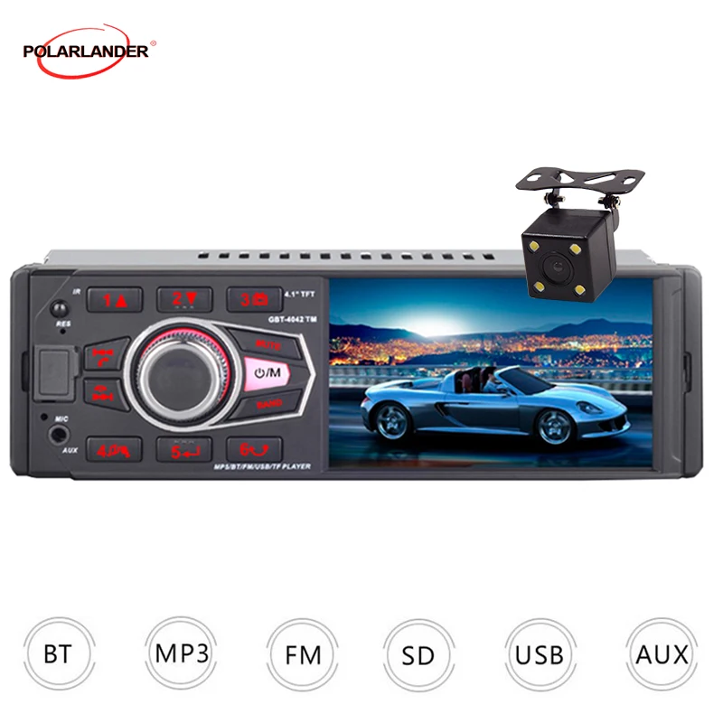 Автомобильный радиоприемник 1 din 4 дюйма задний вид FM-радио Bluetooth цветные огни